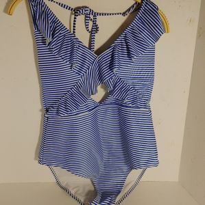 Aerie Blue and White Striped One Piece Swimsuit